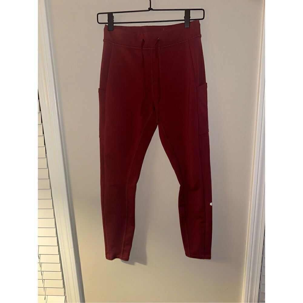 ALO Yoga Womens Red Check Pointe Drawstring Leggings Size Small